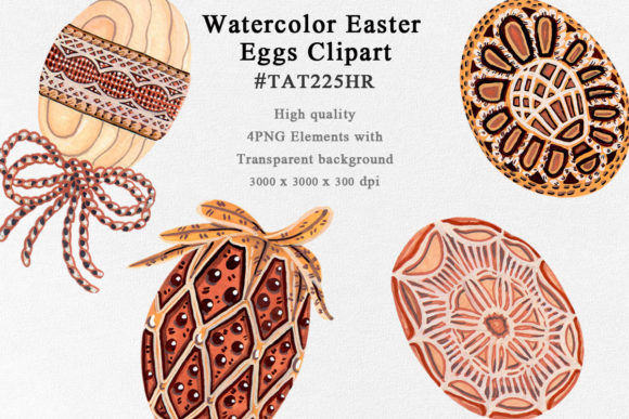 4 Watercolor Easter Eggs Clipart and Illustrations
