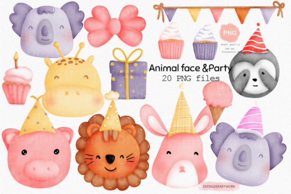 Animal Faces Party Watercolor Clipart: A Designer's Review