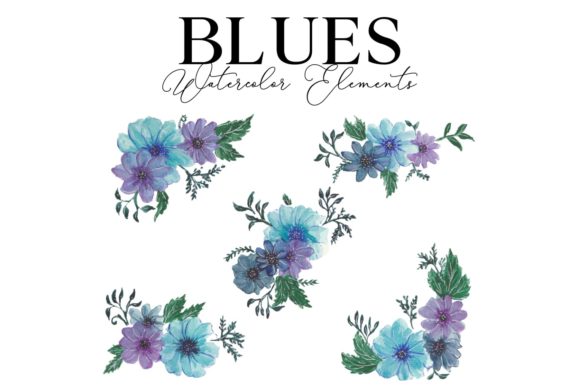 Blues Flower Watercolor Illustration