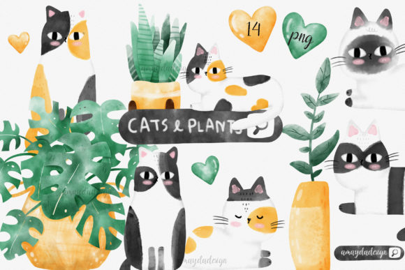 Cats and Plants Watercolor Clipart: A Designer's Review