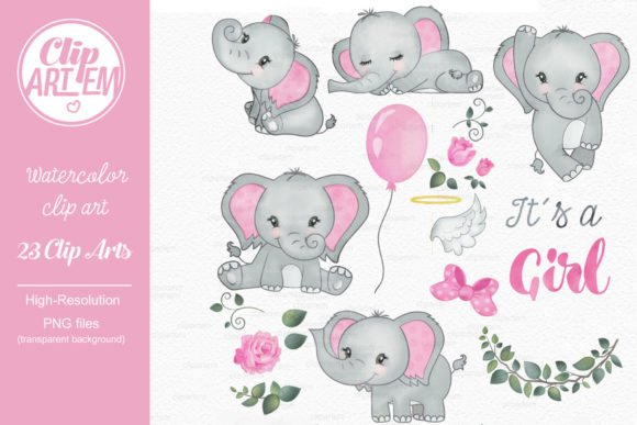 Elephant Girl Pink Watercolor 23 PNG