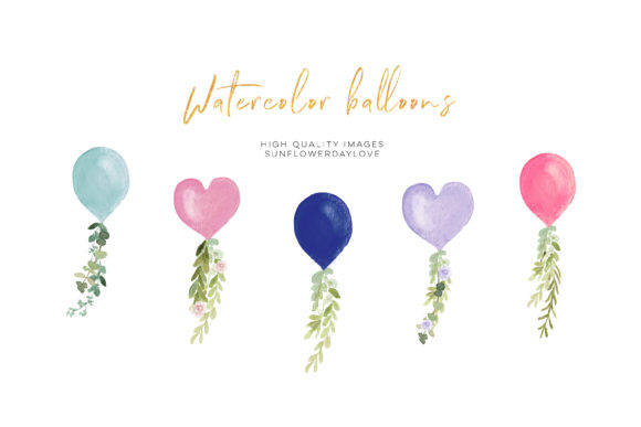 Heart Balloon Watercolor Clipart and Illustrations