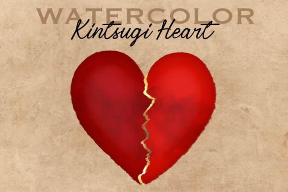Kintsugi Heart Watercolor PNG Clipart