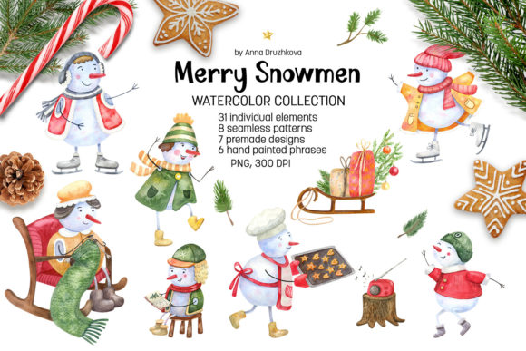 Merry Snowmen Watercolor Collection: Festive Illustrations