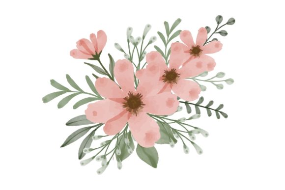Peach Watercolor Floral Arrangement Illustrations