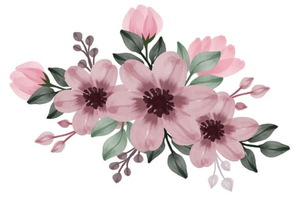 Set of Dusty Pink Floral Watercolor Illustrations