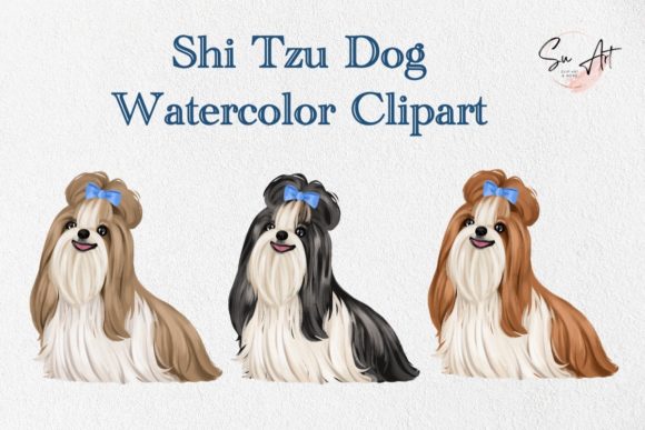 Shi Tzu Dog Watercolor Clipart: Illustrations