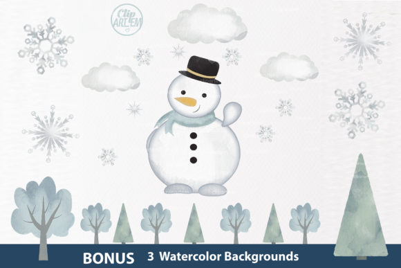 Snowman Clipart, Watercolor Winter Illustrations