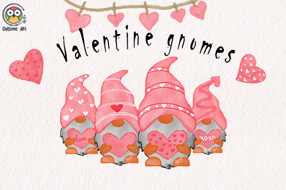 Valentine Gnomes Watercolor Bundle