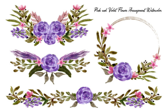 Violet Flower Arrangement Watercolor Illustrations