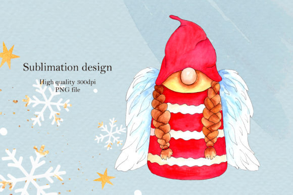Watercolor Angel Gnome, Sublimation Illustrations