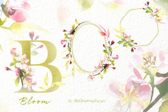 Watercolor Bloom Flower Frames Clipart and Illustrations