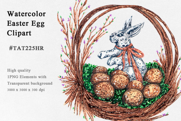 Watercolor Easter Egg with RabbitClipart and Illustrations