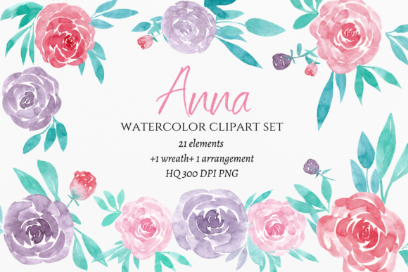 Watercolor Floral Roses Clipart and Illustrations