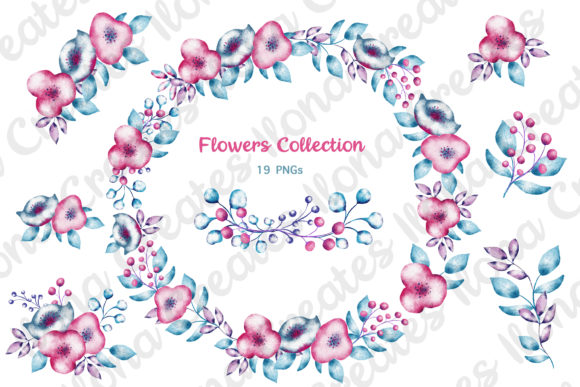 Watercolor Flower Collection Clip Art and Illustrations