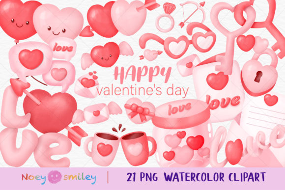 Watercolor Happy Valentine's Day Clipart and Illustrations