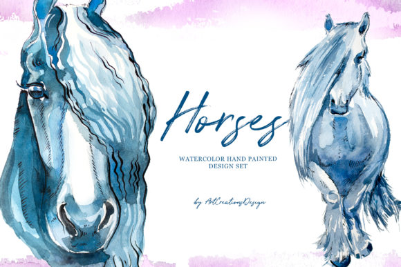 Watercolor Horses Design Set Illustrations
