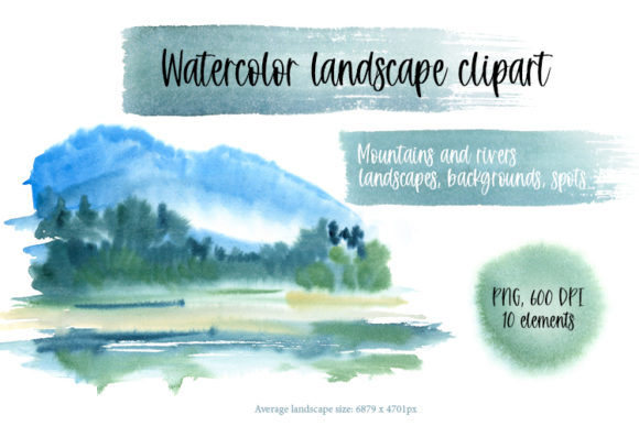 Watercolor Landscape Clipart. Mountains Illustrations