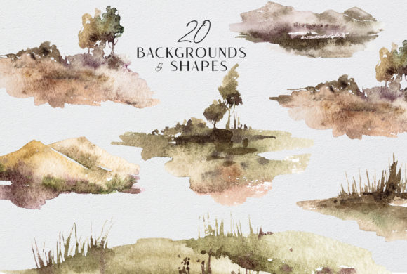 Watercolor Landscape Clipart Set and Illustrations