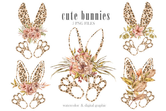 Watercolor Leopard Bunny Clipart and Illustrations