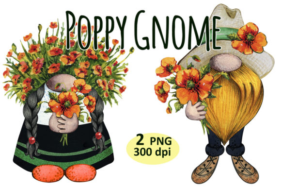 Watercolor Poppy Gnome Clipart for Illustrations