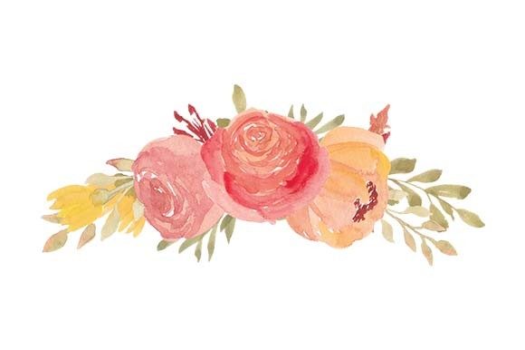 Watercolor Rose Floral Curve Bouquet