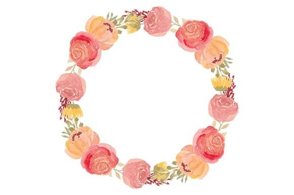 Watercolor Rose Flower Circle Frame Illustrations