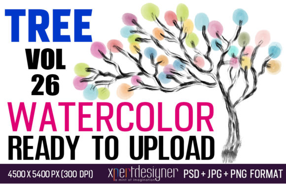 Watercolor Vol - 26: Colorful Tree Illustrations