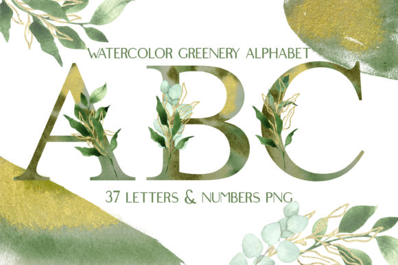 Watercolour Greenery Alphabet Clipart and Illustrations