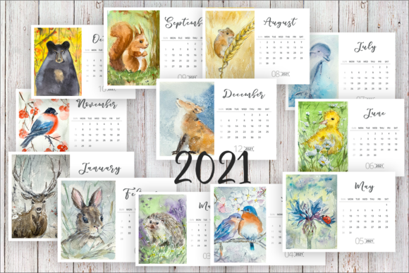 Watercolour Woodland Calendar 2021 Illustrations