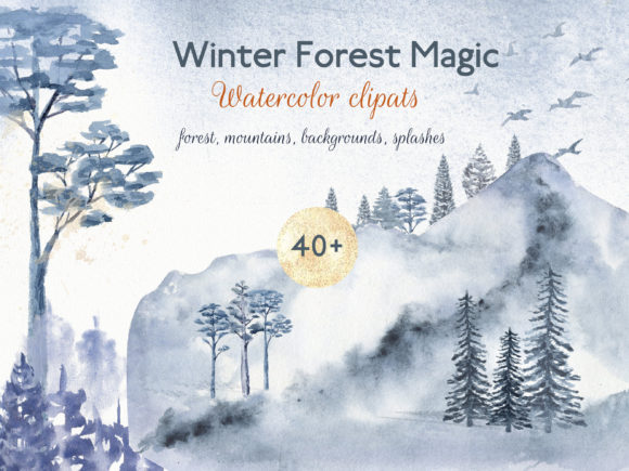 Winter Forest Magic Watercolor Clipart for Illustrations