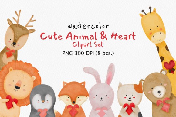 Zoo Animal InLove Watercolor Clipart Set